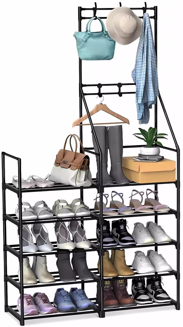 5-Tier Shoe Rack Shoe Storage Organizer, Freestanding Coat and Shoe Rack, 25-30 Pairs Shoe Shelf for Entryway Closet
