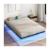 Cama suspensa Cama flutuante Queen Size, estrutura de cama com estação de carregamento e luzes LED, plataforma de metal estilo industrial, tamanho Queen Size, silenciosa, sem necessidade de base de mola, preta moderna ferro quadro cama