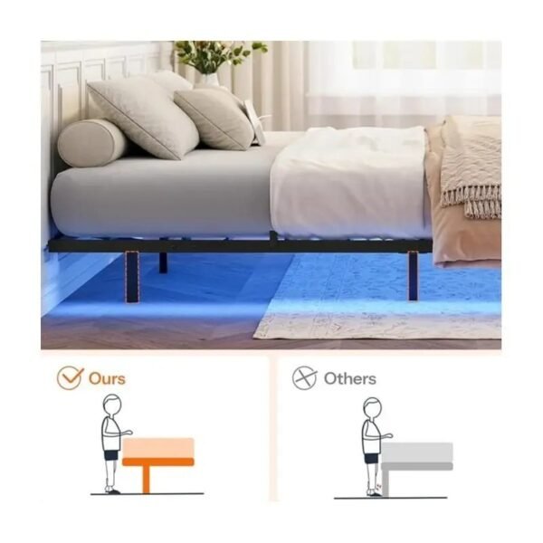 Cama suspensa Cama flutuante Queen Size, estrutura de cama com estação de carregamento e luzes LED, plataforma de metal estilo industrial, tamanho Queen Size, silenciosa, sem necessidade de base de mola, preta moderna ferro quadro cama