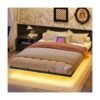 Cama suspensa Cama flutuante Queen Size, estrutura de cama com estação de carregamento e luzes LED, plataforma de metal estilo industrial, tamanho Queen Size, silenciosa, sem necessidade de base de mola, preta moderna ferro quadro cama