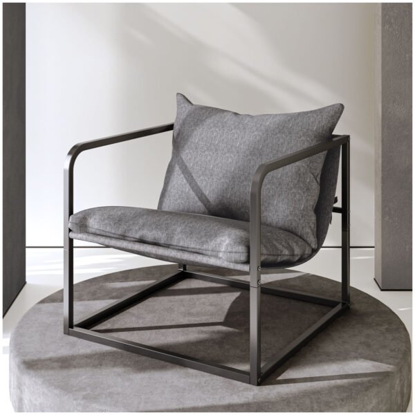 poltrona com estrutura de metal, cadeira de leitura para sala de estar, Sofá preguiçoso sala de estar varanda quarto lounge café b & b hotel sofá casual cadeira，escritório, quarto (cinza)