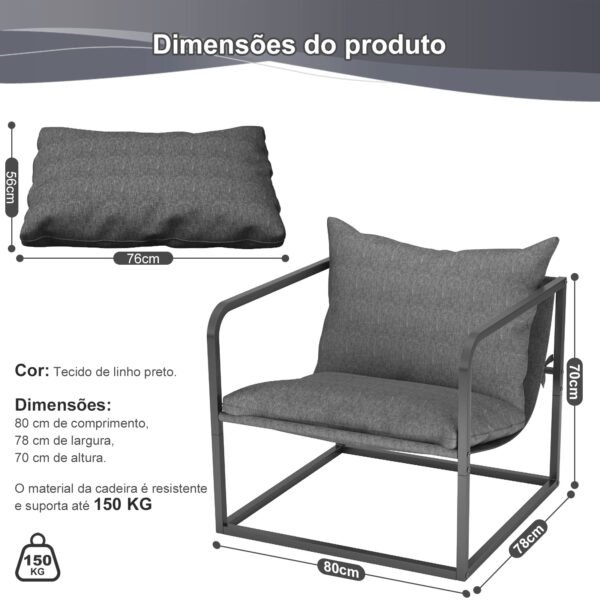 poltrona com estrutura de metal, cadeira de leitura para sala de estar, Sofá preguiçoso sala de estar varanda quarto lounge café b & b hotel sofá casual cadeira，escritório, quarto (cinza)