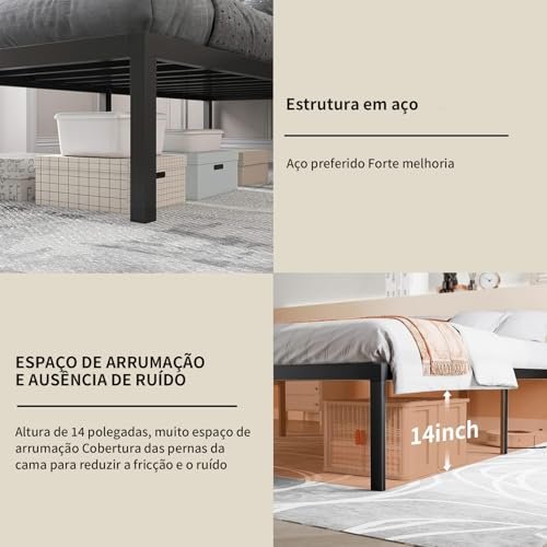 2025092908584755306 Estruturas de Cama de Casal,Cama de Ferro com Plataforma de Metal de 14 Polegadas