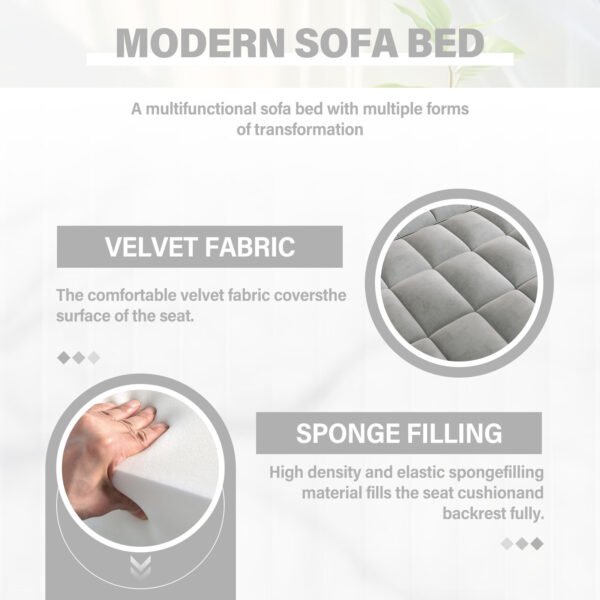 3-in-1 foldable sofa bed, modern velvet double sofa, sofa bed with adjustable back, storage bag and pillow, hidden living room laptop desk with USB port, suitable for living room, bedroom(BEIGE)