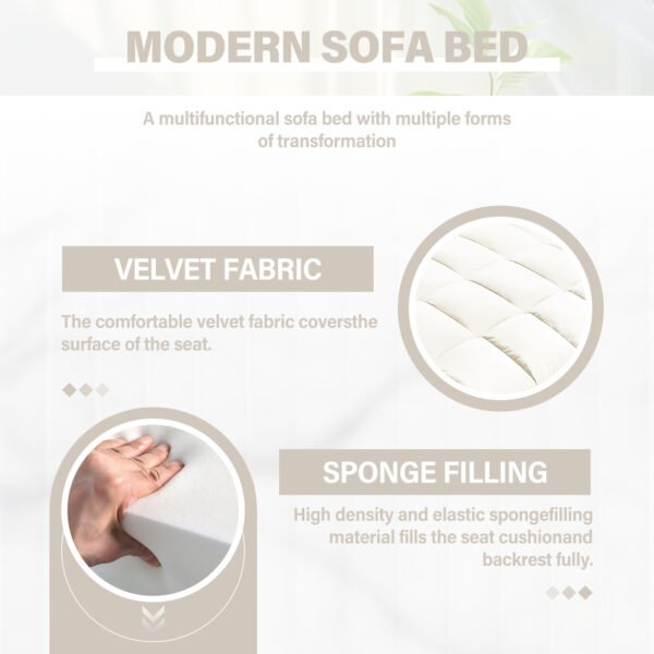 3-in-1 foldable sofa bed, modern velvet double sofa, sofa bed with adjustable back, storage bag and pillow, hidden living room laptop desk with USB port, suitable for living room, bedroom(BEIGE)