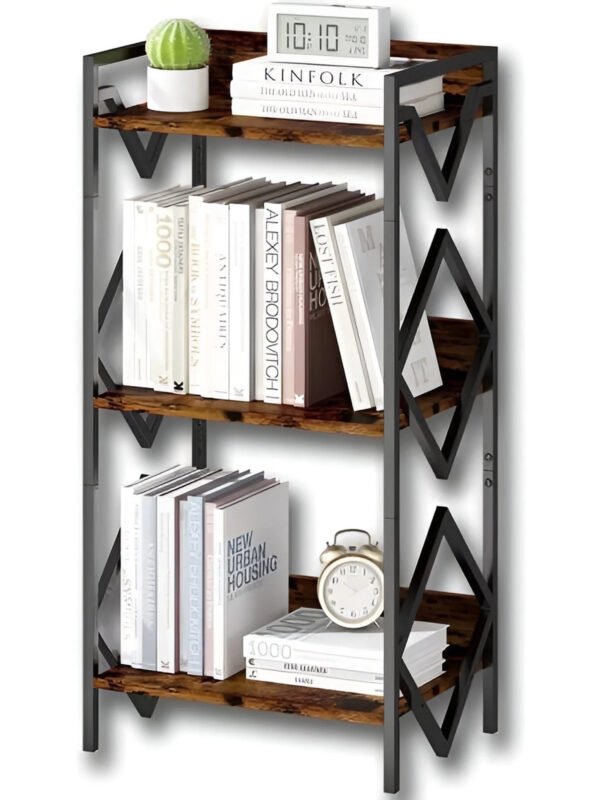 图片1 3-Tier Kids Bookshelf | Metal Storage Shelf for Home Office Bedroom | Sturdy Rustic Brown Bookcase (Age 12+)