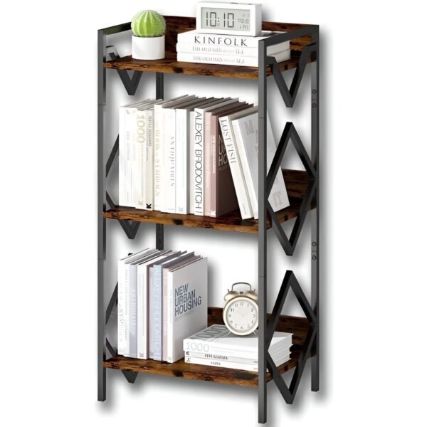 3-Tier Kids Bookshelf | Metal Storage Shelf for Home Office Bedroom | Sturdy Rustic Brown Bookcase (Age 12+)