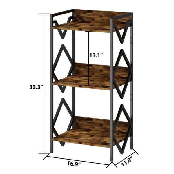 3-Tier Kids Bookshelf | Metal Storage Shelf for Home Office Bedroom | Sturdy Rustic Brown Bookcase (Age 12+)