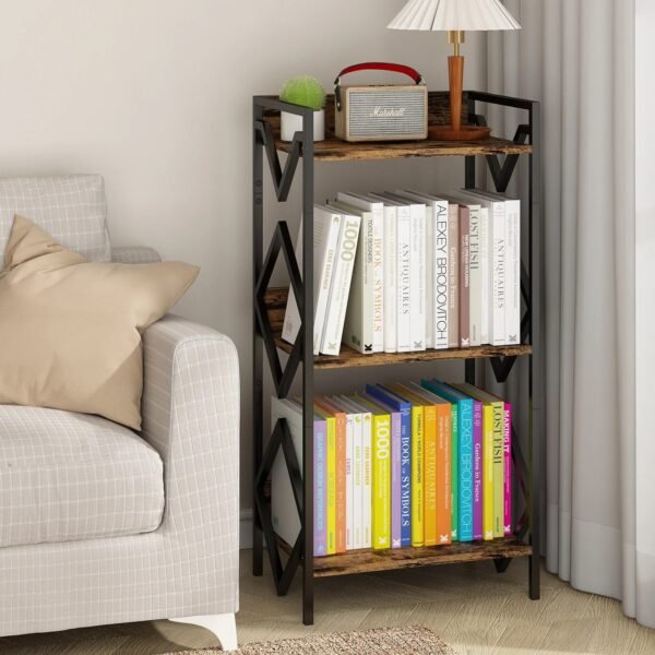 3-Tier Kids Bookshelf | Metal Storage Shelf for Home Office Bedroom | Sturdy Rustic Brown Bookcase (Age 12+)