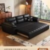 Elephant Ear Mid-Century Modern Living Room Small Space Straight French Retro Style Black Genuine Leather Sofa
