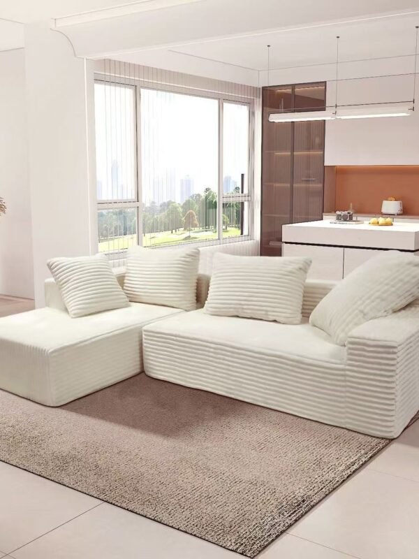 Creamy Puff Chenille Fabric Sofa, Modern Minimalist Style, Small Apartment Living Room, Cotton Candy Cloud Vertical Sofa