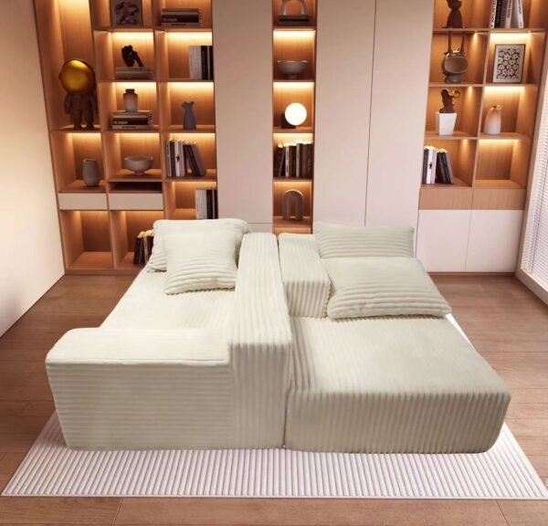 Creamy Puff Chenille Fabric Sofa, Modern Minimalist Style, Small Apartment Living Room, Cotton Candy Cloud Vertical Sofa