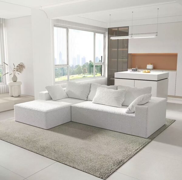 Creamy Puff Chenille Fabric Sofa, Modern Minimalist Style, Small Apartment Living Room, Cotton Candy Cloud Vertical Sofa