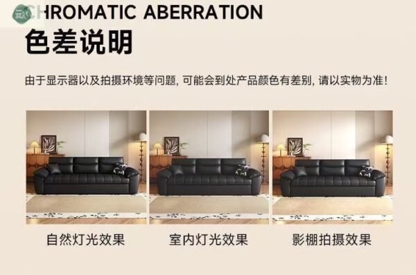 Elephant Ear Mid-Century Modern Living Room Small Space Straight French Retro Style Black Genuine Leather Sofa