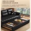 Elephant Ear Mid-Century Modern Living Room Small Space Straight French Retro Style Black Genuine Leather Sofa
