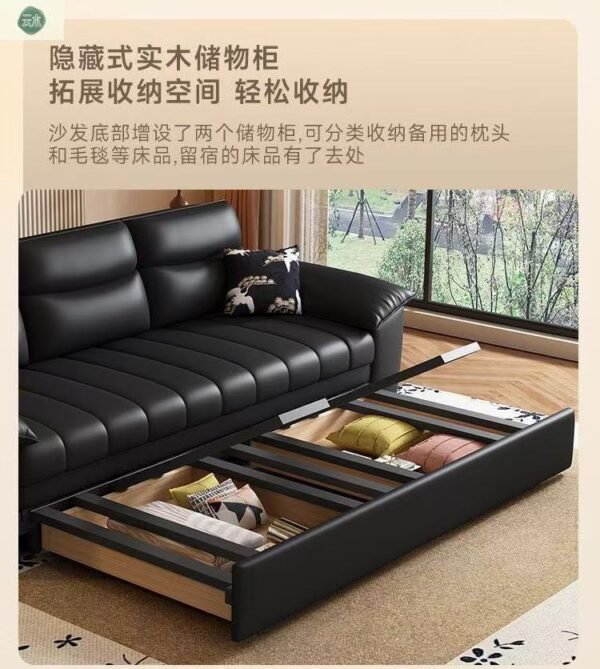 Elephant Ear Mid-Century Modern Living Room Small Space Straight French Retro Style Black Genuine Leather Sofa