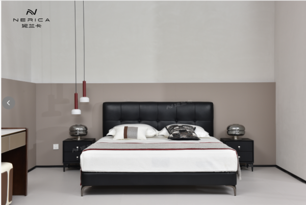 Modern luxury double bed with Nappa leather, suitable for small apartments, master bedroom, Italian minimalist style, storage upholstered bed.