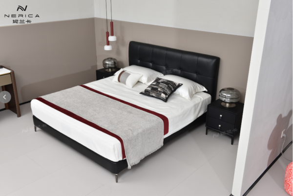 Modern luxury double bed with Nappa leather, suitable for small apartments, master bedroom, Italian minimalist style, storage upholstered bed.