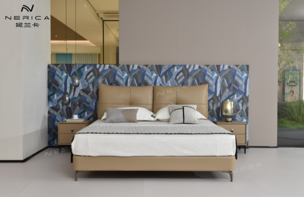 High-end, elegant, modern, light luxury genuine leather king-size bed, Italian minimalist style, double storage bed, solid wood frame bed.