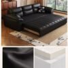 Elephant Ear Mid-Century Modern Living Room Small Space Straight French Retro Style Black Genuine Leather Sofa