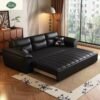 Elephant Ear Mid-Century Modern Living Room Small Space Straight French Retro Style Black Genuine Leather Sofa