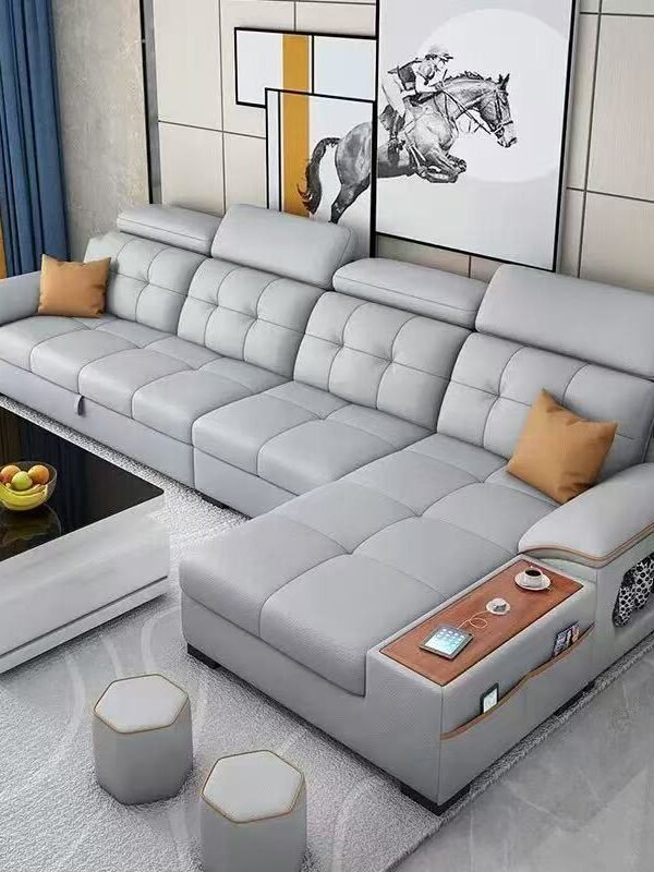 Nordic minimalist modern light luxury网红 creamy-style living room sofa for small apartments, three-seat white genuine leather