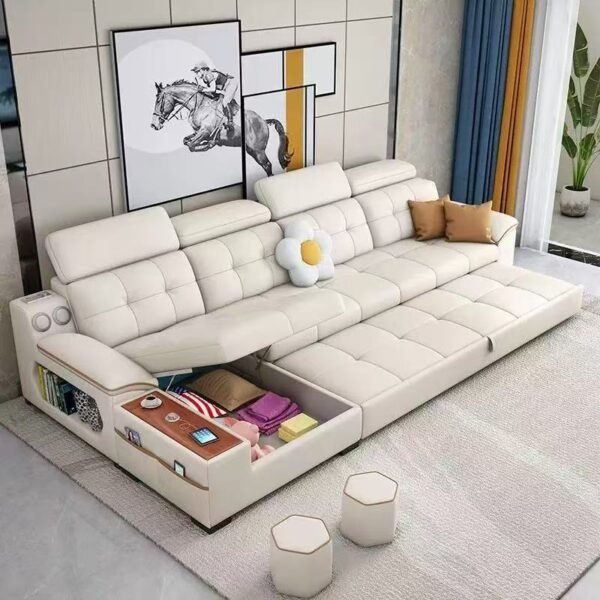 Nordic minimalist modern light luxury网红 creamy-style living room sofa for small apartments, three-seat white genuine leather