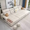 Nordic minimalist modern light luxury网红 creamy-style living room sofa for small apartments, three-seat white genuine leather