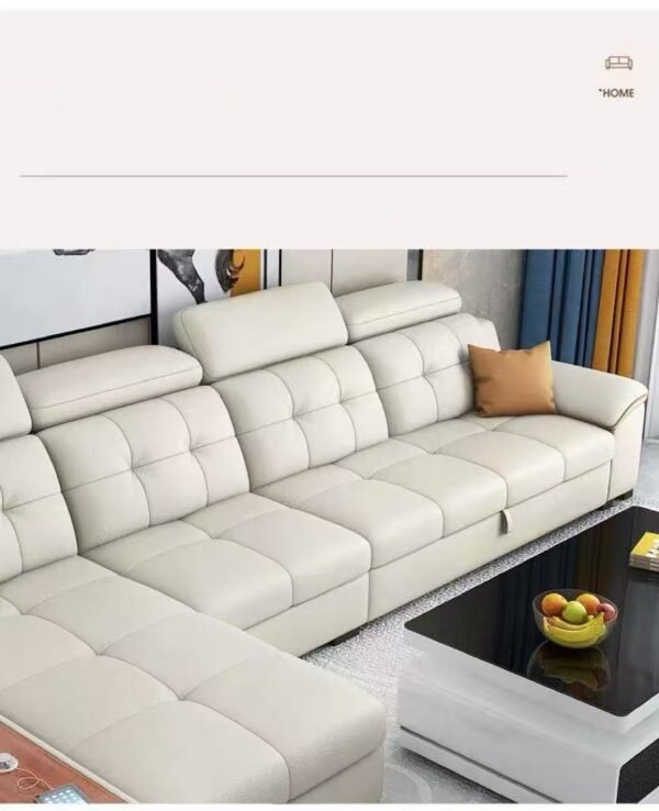 Nordic minimalist modern light luxury网红 creamy-style living room sofa for small apartments, three-seat white genuine leather